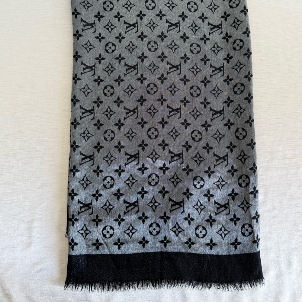 Louis Vuitton Gray and Black Shimmer Monogram Shawl